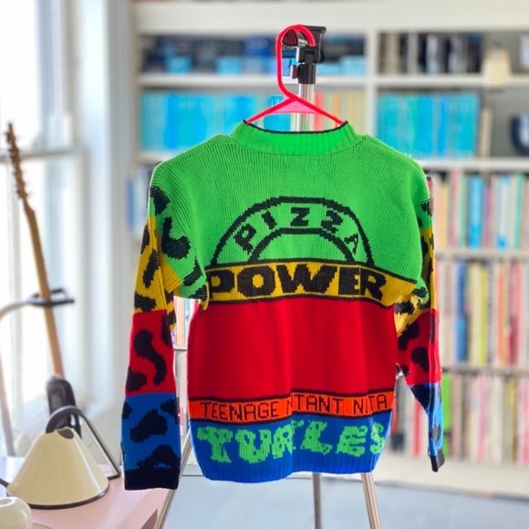 rare 90s Teenage Mutant Ninja Turtles neon sweater: “PIZZA POWER”! - Picture 4 of 11